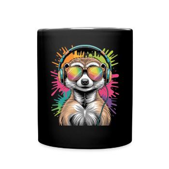 Dj Erdmännchen mit Sonnenbrille T-Shirt - Tasse einfarbig - Schwarz - Vorne