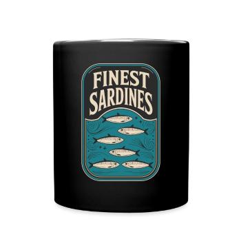 Finest Sardines Retro Tin Vintage Fish Design - Full Colour Mug - black - Front