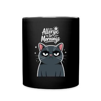 Allergic To Mornings Cat Funny Humorous - Full Colour Mug - black - Front
