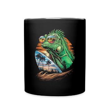 Cool lizard summer with wave and palm trees - Full Colour Mug - black - Front