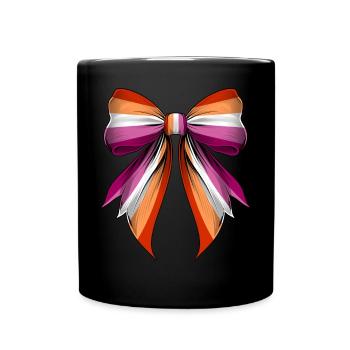 Coquette Bow Lesbian Pride Flag LGBTQ - Full Colour Mug - black - Front