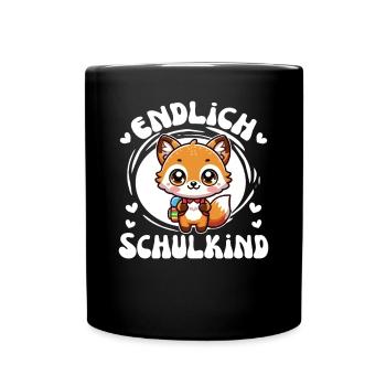 Endlich Schulkind süßer Fuchs zur Einschulung - Tasse einfarbig - Schwarz - Vorne