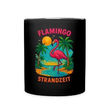 Flamingo Urlaub Sommer Strand Retro Design - Tasse einfarbig - Schwarz - Vorne