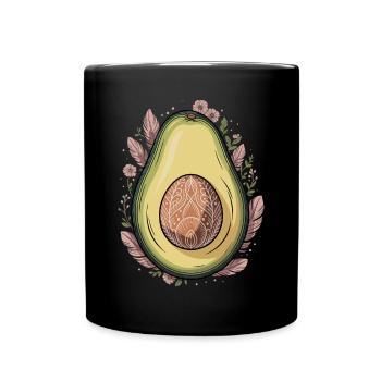 Avocado Frucht Boho Floral Mandala - Tasse einfarbig - Schwarz - Vorne
