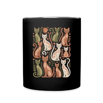 Boho Katze Muster mit Verspielten Details - Tasse einfarbig - Schwarz - Vorne