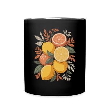Boho Zitrusfrüchte Kunst für Naturliebhaber - Tasse einfarbig - Schwarz - Vorne