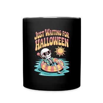 Skelett wartet auf Halloween - Tasse einfarbig - Schwarz - Vorne
