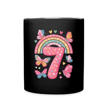 Regenbogen Schmetterling 7. Geburtstag Mädchen - Tasse einfarbig - Schwarz - Vorne