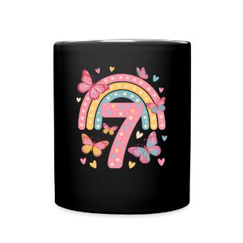Papillon arc-en-ciel 7e anniversaire fille - Mug uni - noir - Devant
