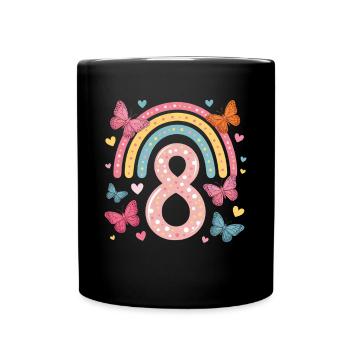 Rainbow Butterfly 8th Birthday Girl - Full Colour Mug - black - Front
