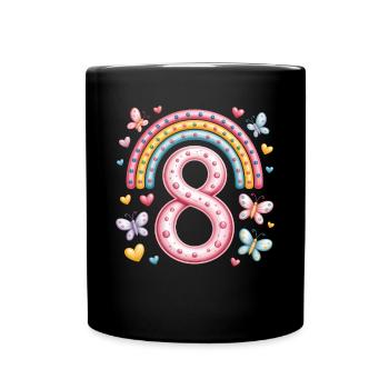 Rainbow Butterfly 8th Birthday Girl - Full Colour Mug - black - Front