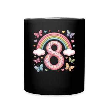 Rainbow Butterfly 8th Birthday Girl - Full Colour Mug - black - Front