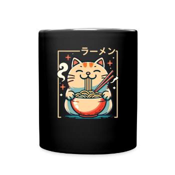 Katze mit Nudeln Ramen kawaii Katze - Tasse einfarbig - Schwarz - Vorne