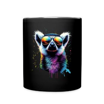 Lemur mit Sonnenbrille in Regenbogenfarben - Tasse einfarbig - Schwarz - Vorne
