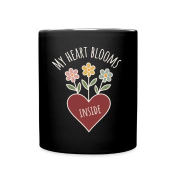 Heart flowers with positive saying - Full Colour Mug - black - Front