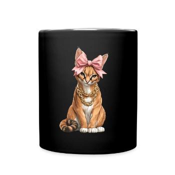 Coquette Schleife Big Floppa Karakal Katze Meme - Tasse einfarbig - Schwarz - Vorne