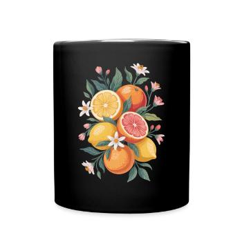 Boho style with citrus fruits and flowers - Full Colour Mug - black - Front
