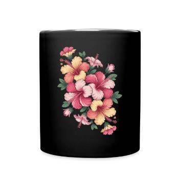 Hibiskus Boho Blume Verträumtes Design - Tasse einfarbig - Schwarz - Vorne