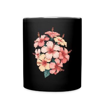 Tropical Hibiscus Blossoms - Full Colour Mug - black - Front
