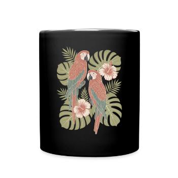 Perroquet oiseau Boho Floral Exotique Fleurs - Mug uni - noir - Devant