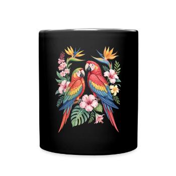 Perroquets exotiques en fleurs tropicales - Mug uni - noir - Devant