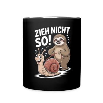 Faultier zieht lustige Schnecke Cartoon - Tasse einfarbig - Schwarz - Vorne