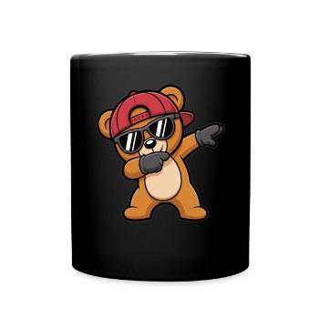 Dabbing Bär mit Cap – Cooles Kinder Motiv - Tasse einfarbig - Schwarz - Vorne