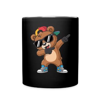 Dabbing Bär mit Cap – Cooles Kinder Motiv - Tasse einfarbig - Schwarz - Vorne
