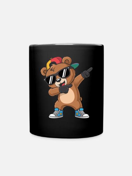 Dabbing Bär mit Cap – Cooles Kinder Motiv - Tasse einfarbig - Schwarz