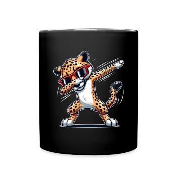 Cooler und lustiger tupfender Gepard mit Brille - Tasse einfarbig - Schwarz - Vorne