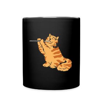 Cadeau de chaton chat flûtiste joueur de flûte traversière - Mug uni - noir - Devant