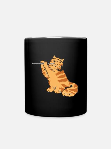 Cadeau de chaton chat flûtiste joueur de flûte traversière - Mug uni - noir