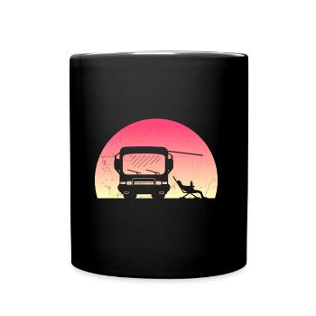 Klassisches Wohnmobil bei Sonnenuntergang - Besitzergeschenk - Tasse einfarbig - Schwarz - Vorne