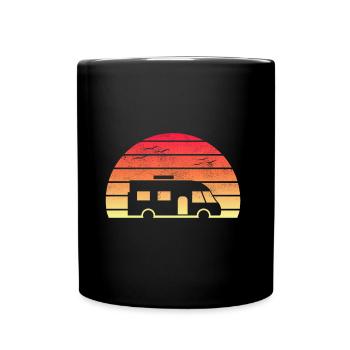 Moderne Wohnmobil Silhouette bei Sonnenuntergang (rot) - Tasse einfarbig - Schwarz - Vorne