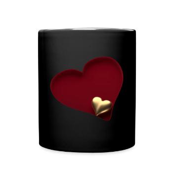 Golden heart in red heart oblique from above - Full Colour Mug - black - Front