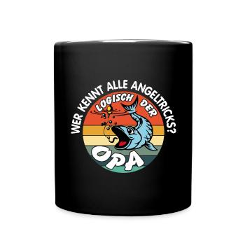 Opa mit Opa. Opa kennt alle Angeltricks - Tasse einfarbig - Schwarz - Vorne