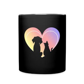Hund Katze Herz - Tasse einfarbig - Schwarz - Vorne