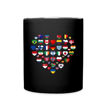 Earth Day Welt Länder Flagge in Herzform - Tasse einfarbig - Schwarz - Vorne