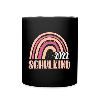 Mädchen Schulkind 2022 Regenbogen - Tasse einfarbig - Schwarz - Vorne