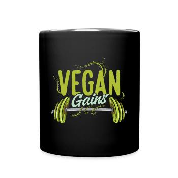 Vegan Gains Vegetarian Bodybuilder Veggie - Full Colour Mug - black - Front