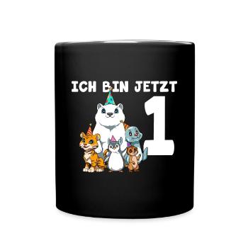 1 Geburtstag Zootiere Kinder - 1 Jahr Junge - Tasse einfarbig - Schwarz - Vorne