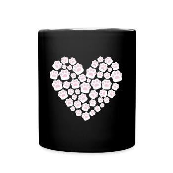 Katzenpfoten-Herz-Design für Katzenfans - Tasse einfarbig - Schwarz - Vorne