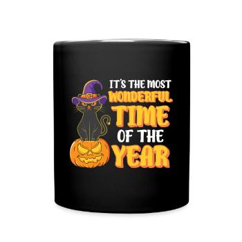 Halloween Katze Hexe - Tasse einfarbig - Schwarz - Vorne