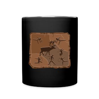 Hirsch Steinzeit - Tasse einfarbig - Schwarz - Vorne