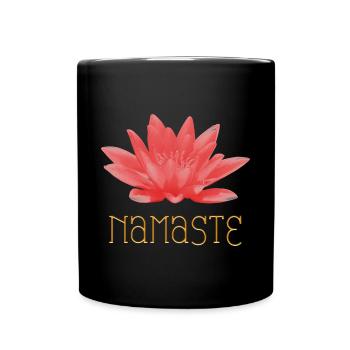 Buddha Mönch Namaste Blume Lotusblüte I Geschenk - Tasse einfarbig - Schwarz - Vorne