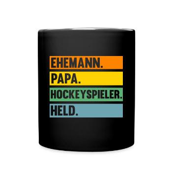 Eishockey Papa Vater Hockeyspieler Hockey - Tasse einfarbig - Schwarz - Vorne