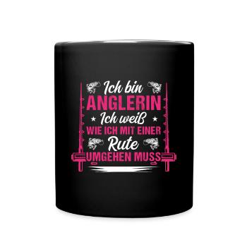 Anglerin Angeln Frau - Tasse einfarbig - Schwarz - Vorne
