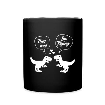 T-Rex Dinosaur Couple Hug Me - Valentine's Day Fun - Full Colour Mug - black - Front