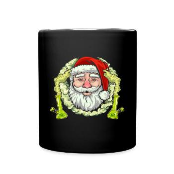 Santa Stoned mit Bong - Ugly Weihnachten - Tasse einfarbig - Schwarz - Vorne