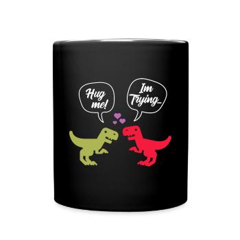 T-Rex Dinosaur Couple Hug Me - Valentine's Day - Full Colour Mug - black - Front